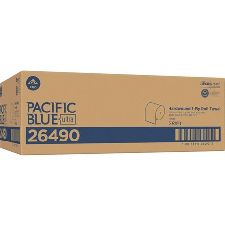 Pacific Blue Ultra High-Capacity Recycled Paper Towel Rolls - 7.87" x 1150 ft - White - Paper - 6 Rolls Per Container - 6 / Cart