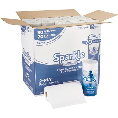 Sparkle Professional Series Paper Towel Rolls by GP Pro - 2 Ply - 8.80" x 11" - 70 Sheets/Roll - White - Paper - 30 / Carton