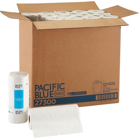 Pacific Blue Select Paper Towel Rolls by GP Pro - 2 Ply - 11" x 8.80" - 100 Sheets/Roll - 4.80" Roll Diameter - 1.63" Core - Whi