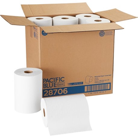 Pacific Blue Basic Paper Roll Towel - 1 Ply - 7.87" x 350 ft - White - 12 / Carton