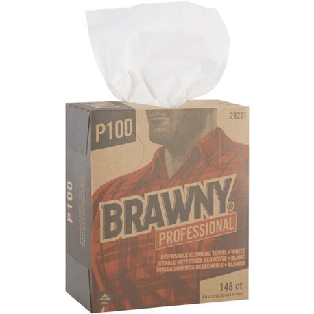 Brawny Professional P100 Disposable Cleaning Towels - 12.50" Length x 8" Width - 148 / Box - 20 / Carton - Absorbent, Strong, St