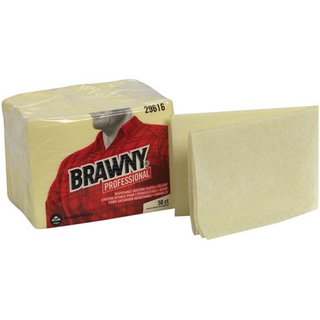 Brawny Professional Disposable Dusting Cloths - 24" Length x 17" Width - 50 / Pack - Moisture Resistant, Soft, Strong - Yellow