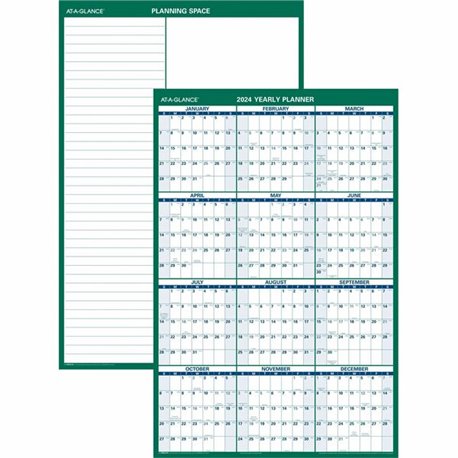 At-A-Glance Vertical Horizontal Reversible Erasable Wall Calendar - Large Size - Julian Dates - Yearly - 12 Month - January 2024