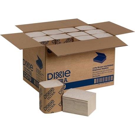 Dixie Ultra Interfold Napkin Dispenser Refill - 2 Ply - Interfolded - 6.50" x 9.85" - Brown - 250 Per Pack - 24 / Carton