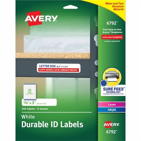Avery Permanent Durable ID Labels with Sure Feed(R) Technology - 5/8" Height x 3" Width x 3" Length - Permanent Adhesive - Recta