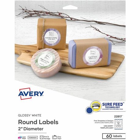 Avery TrueBlock Multipurpose Label - Permanent Adhesive - Round - Laser, Inkjet - Bright White - Paper - 12 / Sheet - 25 Total S