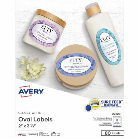 Avery Easy Peel Oval Labels - 2" Width x 3 21/64" Length - Permanent Adhesive - Oval - Laser, Inkjet - White - Paper - 8 / Sheet