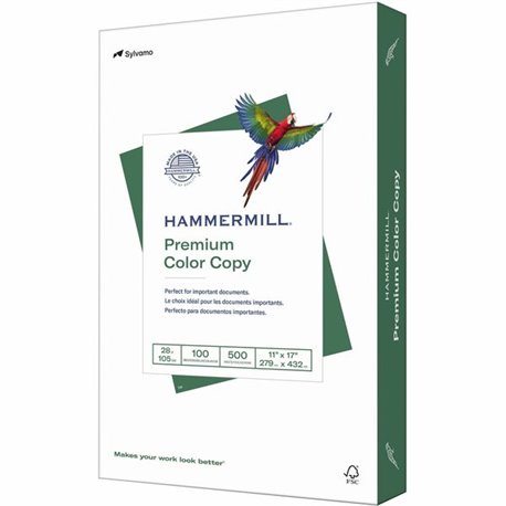 Hammermill Premium Color Copy Paper - White - 100 Brightness - Ledger/Tabloid - 11" x 17" - 28 lb Basis Weight - 500 / Ream - Wh