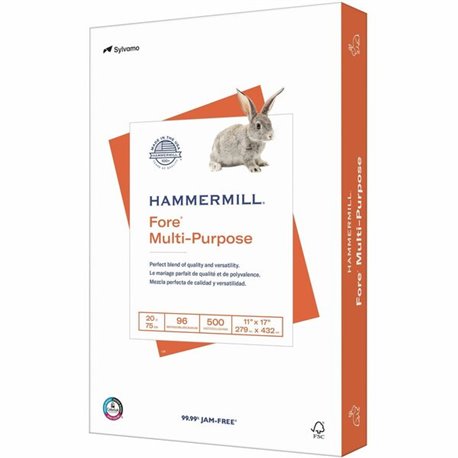 Hammermill Fore Multipurpose Copy Paper - White - 96 Brightness - Ledger/Tabloid - 11" x 17" - 20 lb Basis Weight - 500 / Ream -