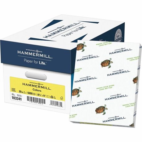 Hammermill Colors Recycled Copy Paper - Canary - Letter - 8 1/2" x 11" - 20 lb Basis Weight - Smooth - 5000 / Carton - Jam-free,