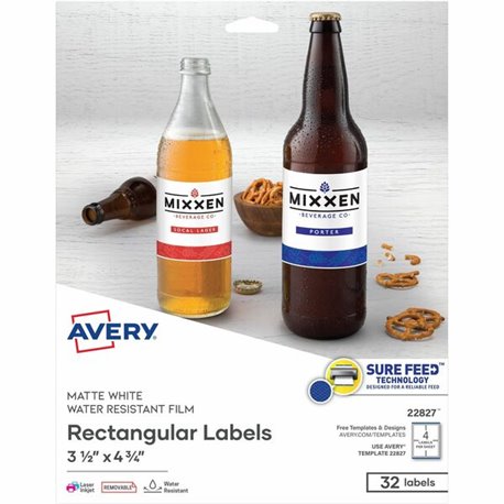 Avery Durable White Rectangle Film Labels4�" x 3�" - 3 1/2" Width x 4 3/4" Length - Removable Adhesive - Rectangle - Laser, Inkj