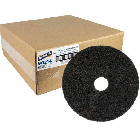 Genuine Joe Black Floor Stripping Pad - 14" Diameter - 5/Carton x 14" Diameter x 1" Thickness - Floor, Stripping - 175 rpm to 35