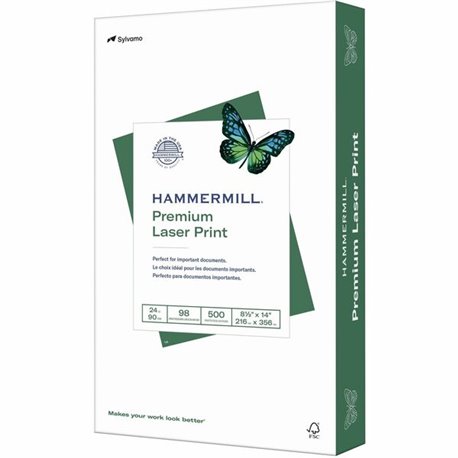 Hammermill Premium Laser Print Paper - White - 98 Brightness - Legal - 8 1/2" x 14" - 24 lb Basis Weight - Ultra Smooth - 500 / 