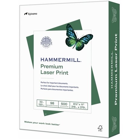 Hammermill Premium Laser Print Paper for Color Copiers & Laser Printers - White - 98 Brightness - Letter - 8 1/2" x 11" - 32 lb 