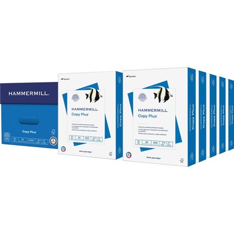 Hammermill Copy Plus Paper - White - 92 Brightness - Letter - 8 1/2" x 11" - 20 lb Basis Weight - 10 / Carton - Acid-free, Quick