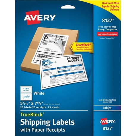 Avery TrueBlock Paper Receipt Shipping Labels - 5 1/16" Width x 7 5/8" Length - Permanent Adhesive - Rectangle - Inkjet - White 