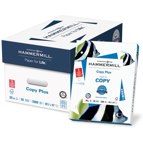 Hammermill Copy Plus 3HP Paper - White - 92 Brightness - Letter - 8 1/2" x 11" - 20 lb Basis Weight - 10 / Carton - Acid-free, P