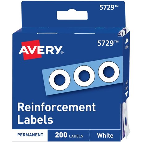 Avery White Self-Adhesive Reinforcement Labels - 0.3" Diameter - 0.25" Maximum Capacity - Round - White - 200 / Pack