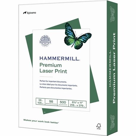 Hammermill Premium Laser Print Paper - White - 98 Brightness - Letter - 8 1/2" x 11" - 28 lb Basis Weight - Ultra Smooth - 500 /