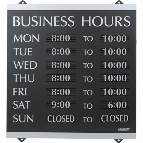 Headline Signs Business Hours Sign - 1 Each - Business Hours Print/Message - 14" Width13" Depth - Heavy Duty, Durable - Plastic 