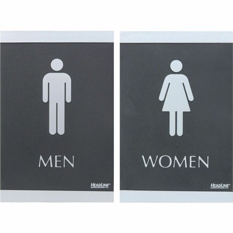 Headline Signs ADA MEN/WOMEN Restroom Sign - 1 Set - Men, Women Print/Message - 6" Width9" Depth - Rectangular Shape - Silver Pr