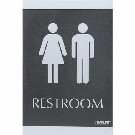 Headline Signs ADA RESTROOM Sign - 1 Each - Restroom Print/Message - 6" Width9" Depth - Rectangular Shape - Silver Print/Message