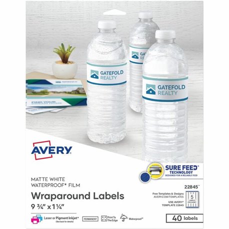 Avery Durable White Wraparound Labels9�" x 1�" - Waterproof - 9 3/4" Width x 1 1/4" Length - Permanent Adhesive - Rectangle - La