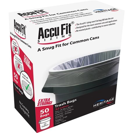 Heritage Accufit Reprime 32 Gallon Can Liners - 32 gal Capacity - 33" Width x 44" Length - 0.90 mil (23 Micron) Thickness - Low 