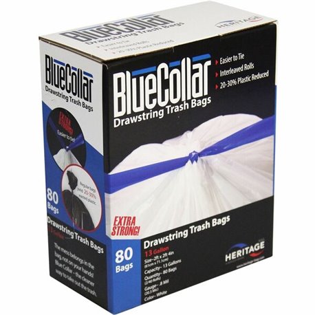 BlueCollar 13-gallon Drawstring Trash Bags - 13 gal Capacity - 24" Width x 28" Length - 0.80 mil (20 Micron) Thickness - Drawstr