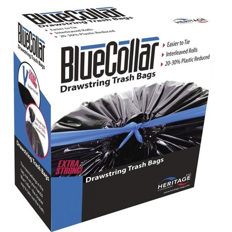 BlueCollar 30-gallon Drawstring Trash Bags - 30 gal Capacity - 30" Width x 34" Length - 1 mil (25 Micron) Thickness - Drawstring