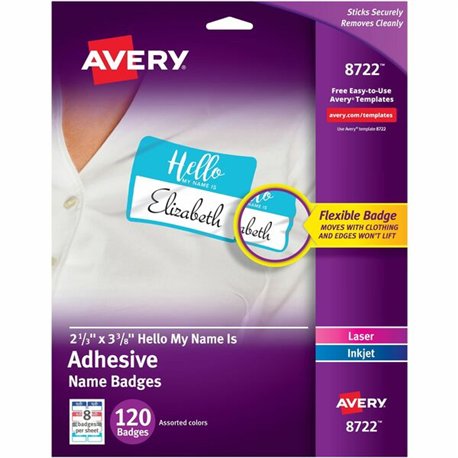 Avery Self-Adhesive Name Tags - "Hello My Name Is" - 11" Height x 8 1/2" Width - Removable Adhesive - Rectangle - Laser, Inkjet 