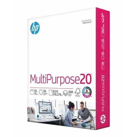 HP Papers Multipurpose20 Copy Paper - White - 96 Brightness - Letter - 8 1/2" x 11" - 20 lb Basis Weight - Smooth - 1 Ream - Qui