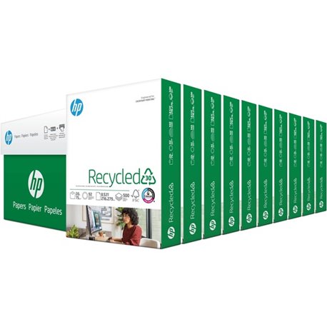 HP Papers Recycled30 Paper - White - 92 Brightness - Letter - 8 1/2" x 11" - 20 lb Basis Weight - 5000 / Carton - Quick Drying, 