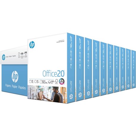 HP Office20 Paper - White - 92 Brightness - Letter - 8 1/2" x 11" - 20 lb Basis Weight - 5000 / Carton - Smear Resistant, Quick 