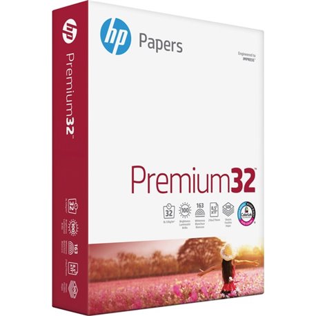 HP Papers Premium32 Laser Paper - White - 100 Brightness - Letter - 8 1/2" x 11" - 32 lb Basis Weight - 500 / Ream - Acid-free, 