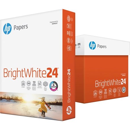 HP Papers BrightWhite24 Office Paper - White - 100 Brightness - Letter - 8 1/2" x 11" - 24 lb Basis Weight - 500 / Ream - Quick 