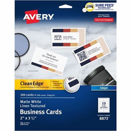 Avery Clean Edge Business Cards, White Textured, 200 (08873) - 110 Brightness - 2" x 3 1/2" - 93 lb Basis Weight - 254 g/m&178 G