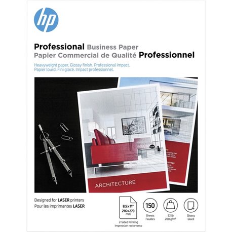 HP Glossy Brochure Paper - White - 97 Brightness - Letter - 8 1/2" x 11" - 52 lb Basis Weight - 200 g/m&178 Grammage - Smooth, G