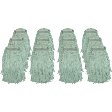 Genuine Joe Blended Yarn Mophead - 20 - Durable, Cut Ends, Narrow Headband - Yarn - Green - 12 / Carton