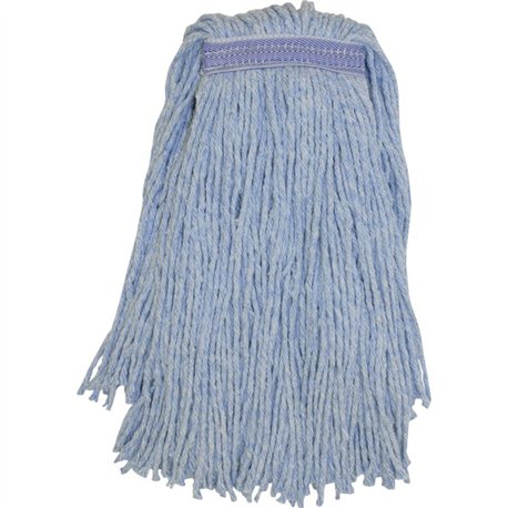 Genuine Joe Blended Yarn Mophead - 24 - Stain Resistant, Cut Ends, Durable, Narrow Headband - Yarn - Blue - 1Each