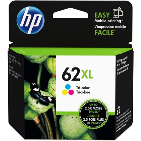 HP 62XL (C2P07AN) Original High Yield Inkjet Ink Cartridge - Cyan, Magenta, Yellow - 1 Each - 415 Pages