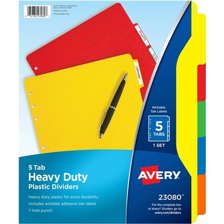 Avery Plastic Tab Dividers w/ White Labels - 5 x Divider(s) - 5 Tab(s) - 5 - 5 Tab(s)/Set - 8.5" Divider Width x 11" Divider Len