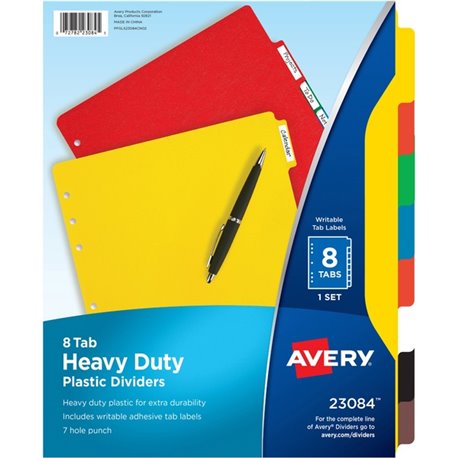 Avery Plastic Tab Dividers w/ White Labels - 8 x Divider(s) - 8 Tab(s) - 8 - 8 Tab(s)/Set - 8.5" Divider Width x 11" Divider Len