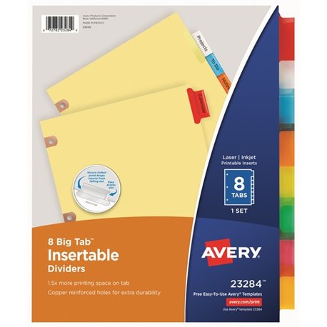 Avery Big Tab Insertable Dividers, Buff Paper, 8 Multicolor Tabs - 8 x Divider(s) - 8 - 8 Tab(s)/Set - 8.5" Divider Width x 11" 