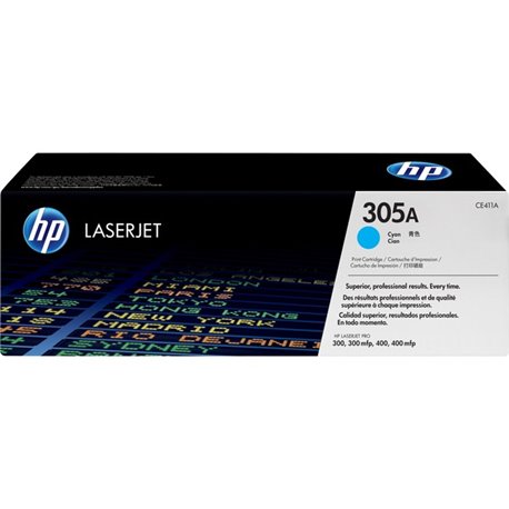 HP 305A (CE411A) Original Standard Yield Laser Toner Cartridge - Single Pack - Cyan - 1 Each - 2600 Pages