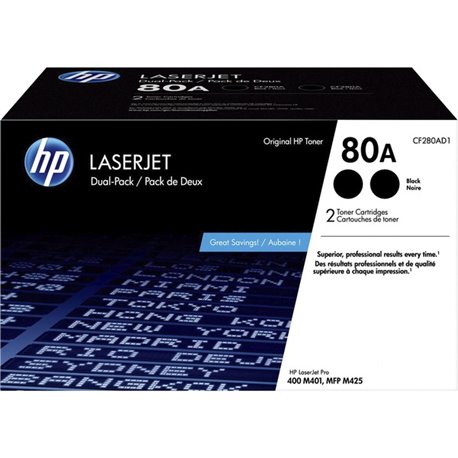 HP 80A (CF280AD1) Original Laser Toner Cartridge - Black - 2 / Carton - 2560 Pages (Per Cartridge)