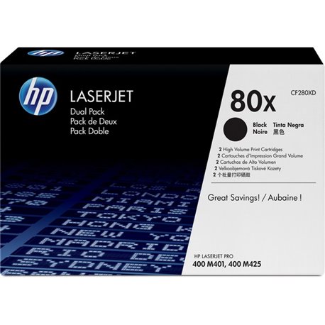 HP 80X (CF280XD) Original High Yield Laser Toner Cartridge - Dual Pack - Black - 2 / Carton - 6900 Pages