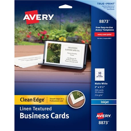 Avery Clean Edge Business Cards, White Textured, 200 (08873) - 110 Brightness - 2" x 3 1/2" - 93 lb Basis Weight - 254 g/m&178 G