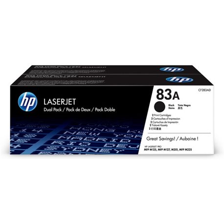 HP 83A (CF283AD) Original Laser Toner Cartridge - Dual Pack - Black - 2 / Carton - 1500 Pages (Per Cartridge)