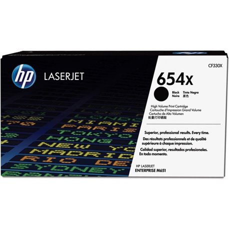 HP 654X (CF330X) Original High Yield Laser Toner Cartridge - Single Pack - Black - 1 Each - 19500 Pages